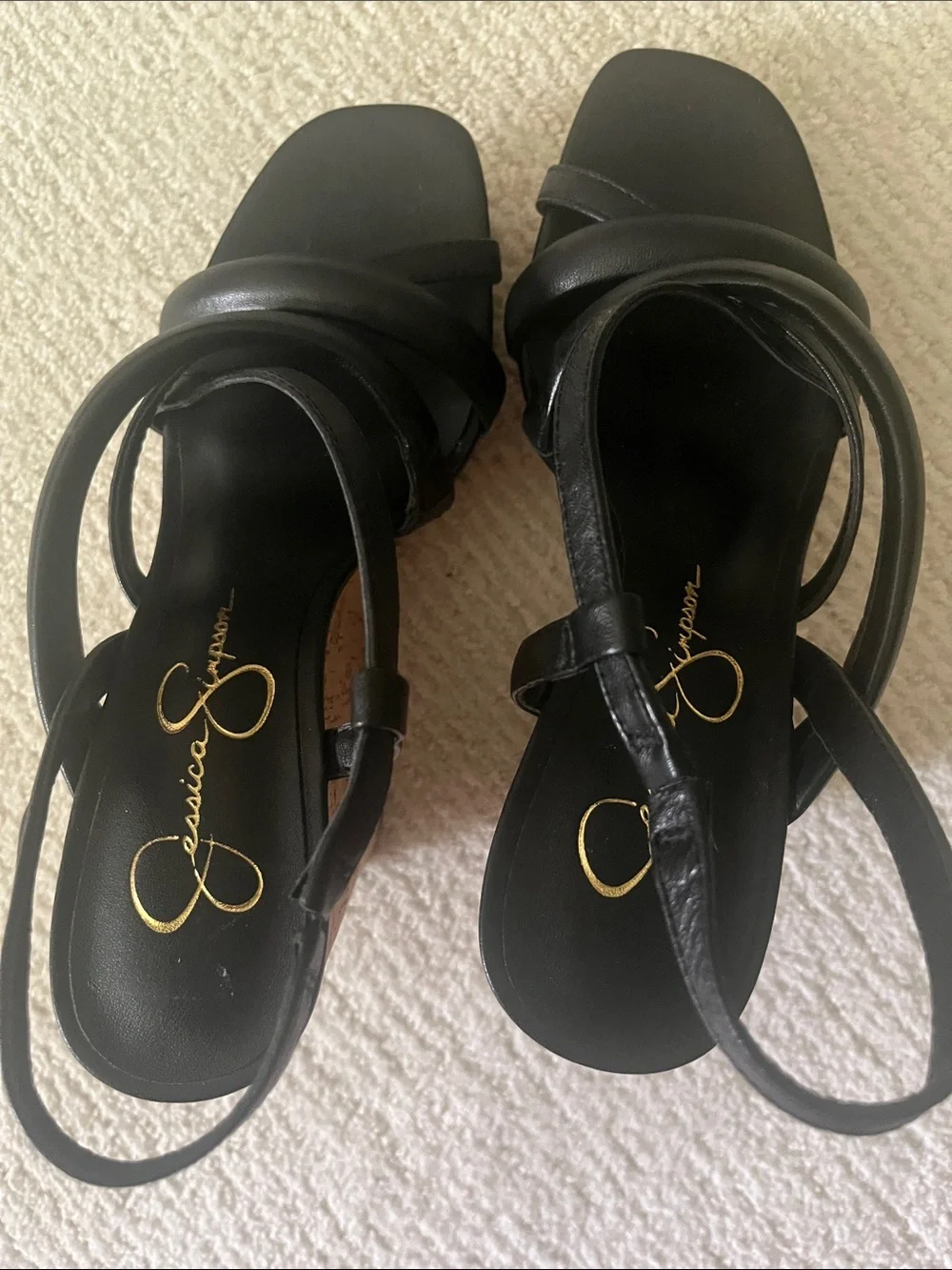 NEW Jessica Simpson Black Multi-Strap Wedge Sandals